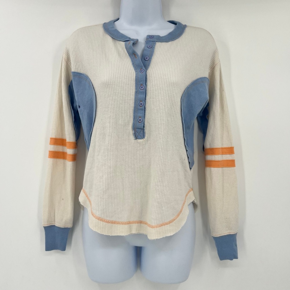 BDG Urban Outfitters Y2K Striped Sleeve Colorblock Waffle Knit Henley Top S